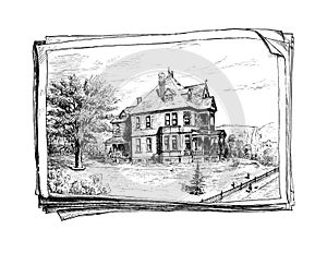 Antique Picture. Illustration on house subject.