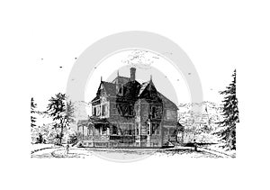 Antique Picture. Illustration on house subject.