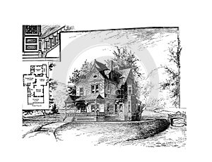 Antique Picture. Illustration on house subject.