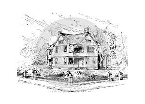 Antique Picture. Illustration on house subject.