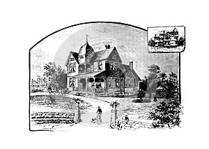 Antique Picture. Illustration on house subject.