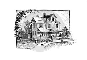 Antique Picture. Illustration on house subject.