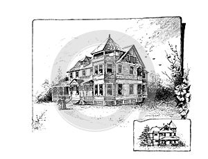 Antique Picture. Illustration on house subject.