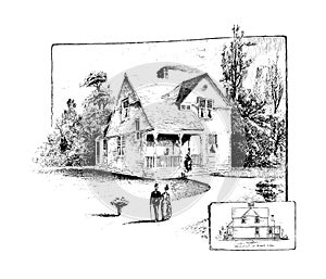 Antique Picture. Illustration on house subject.