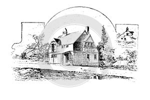 Antique Picture. Illustration on house subject.