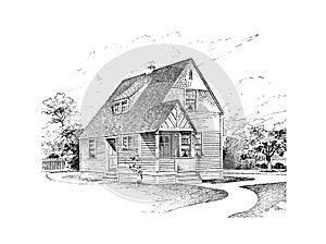 Antique Picture. Illustration on house subject.