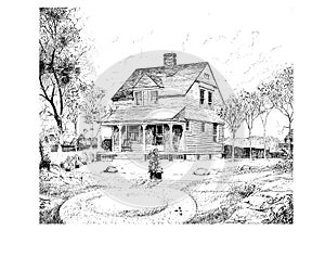 Antique Picture. Illustration on house subject.