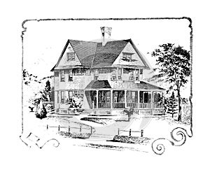 Antique Picture. Illustration on house subject.