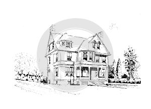 Antique Picture. Illustration on house subject.