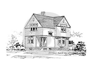 Antique Picture. Illustration on house subject.