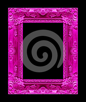 Antique picture pink frame isolated on black background, clipping path