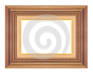 Antique picture wood frame isolated on white background, tracery beautiful small flowers, clipping path