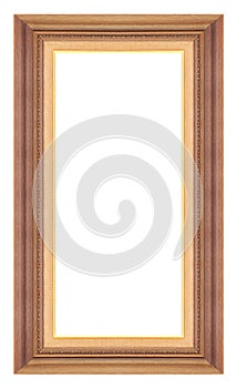 Antique picture wood frame isolated on white background, tracery beautiful small flowers, clipping path