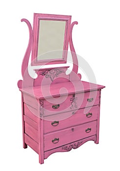 Antique pink dresser isolated.