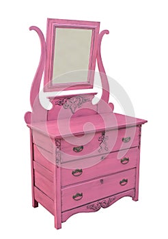 Antique pink dresser isolated. photo