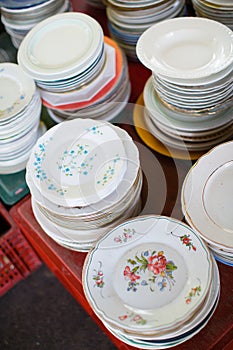 Antique plates on flea market