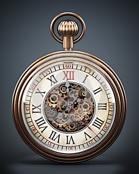 Antique pocket watch on dark background. 3D illustration