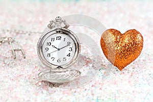 Antique pocket watch and heart shape,Valentine