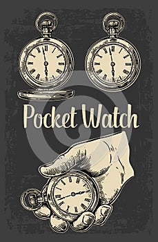 Antique pocket watch. Vector vintage engraved illustration.