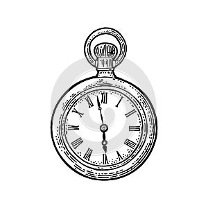 Antique pocket watch. Vector vintage engraved on white background.