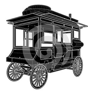 Antique Popcorn Wagon Vector. Illustration Isolated On White Background. A Vector Illustration