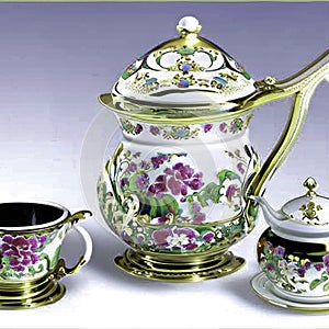 Antique porcelain tea set with teapot and cup generative AI