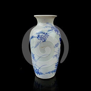 Antique porcelain vase in oriental style on a black isolated background.