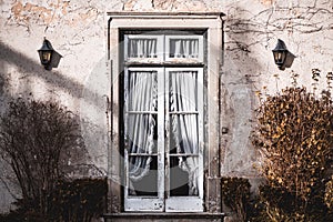 Antique porch with transparent door