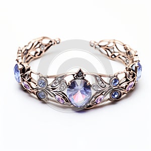 Antique Purple And Blue Cuff Bracelet With Delicate Art Nouveau Elements