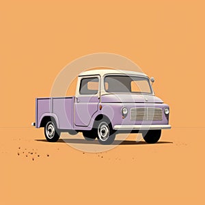 Antique Purple Truck On Orange Surface: Detailed Rendering In Adrian Tomine Style