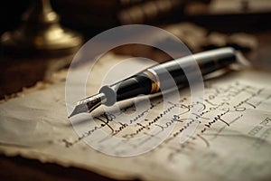 Antique quill pen gracefully signs an elegant contract on parchment