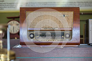 Antique radio on vintage background