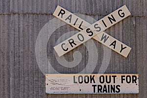 Antique Railway Sign at the historic port of Morgan on the Murray River in South Australia