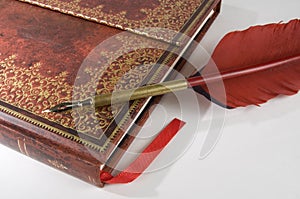 Antique Red Book with Red Fountain Pen