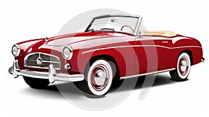 Antique Red Classic Car Convertible Isolated On White Background