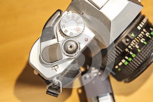 Antique reflex camera with film roll
