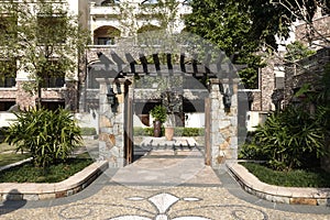 Antique resort hotel garden Stone gate