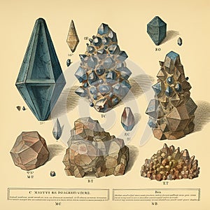 Antique retro book of minerals and gems, geology identification book,