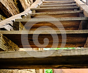 Antique and retro style stairs made of wooden material in village house