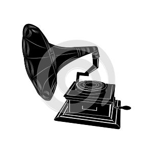 Antique retro vintage gramophone illustration vector on white background