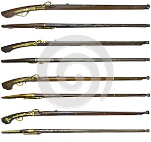 Antique Rifle guns on a white background