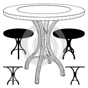 Antique Round Coffee Table Vector. Illustration Isolated On White.