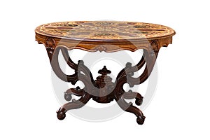 Antique round marquetry table photo
