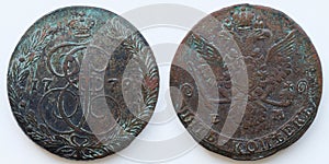 Antique russian coin 5 kopecks 1779 photo