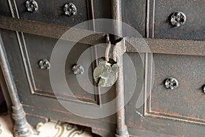 Antique rusty padlock. Vintage safe
