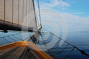 Antique Sailing Ship heading to the sky line