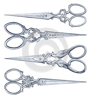 Antique scissors - vintage accessory. photo