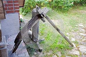 Antique scythe for mowing grass, close-up