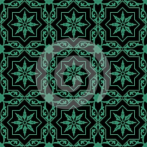 Antique seamless green background Antique seamless silver background Islam star cross spiral flower vine