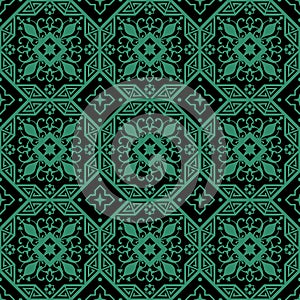 Antique seamless green background octagon cross flower vine